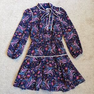 Eliza J Purple Pink Paisley Long Sleeve Mini Dress Petite Sz 0P